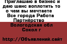 Приглашаю в бизнес и даю шанс воплотить то, о чем вы мечтаете!  - Все города Работа » Партнёрство   . Вологодская обл.,Сокол г.